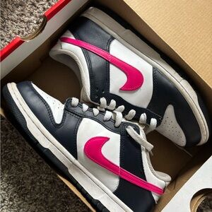 Nike Dunks Black and White with Pink Accent